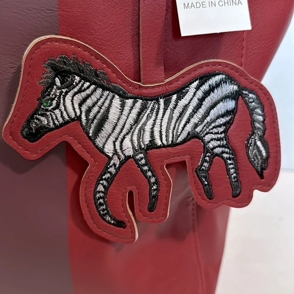 Saks Fifth Avenue Red Tote Bag with removable zebra tag NWT